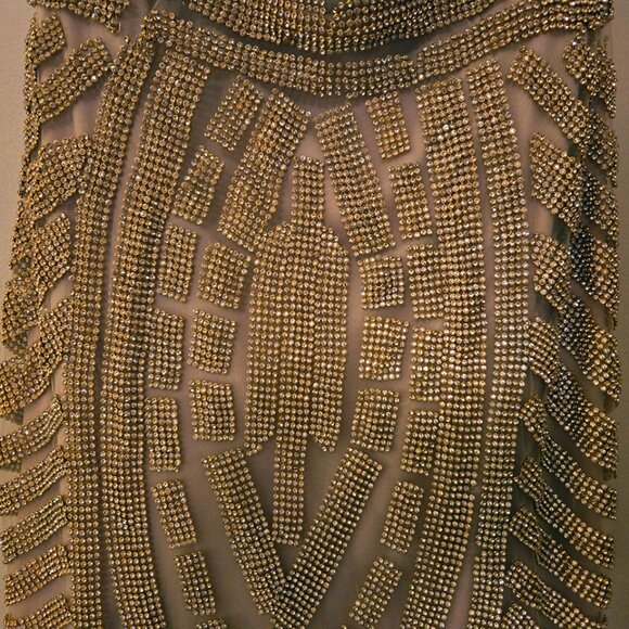 Andrea & Leo Gold Beaded Crystal Embellished Evening Strapless Gown Size 6 - Picture 7 of 13